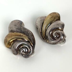 Sterling Silver Earrings Mixed Metal Art Deco Clouds Stamped Italy 925 Vtg